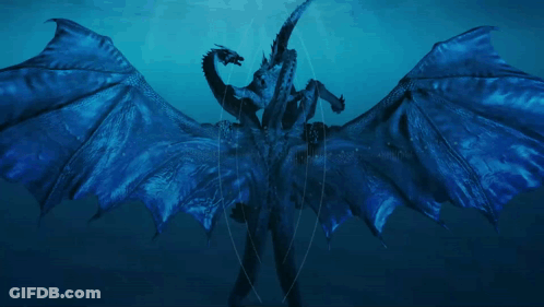 A Picture Of A Dragon In The Water With The Words Gojicenter On The Top GIF