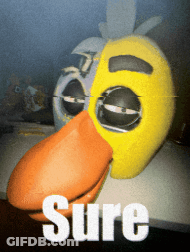 A Picture Of A Duck With The Word Sure Written On It GIF