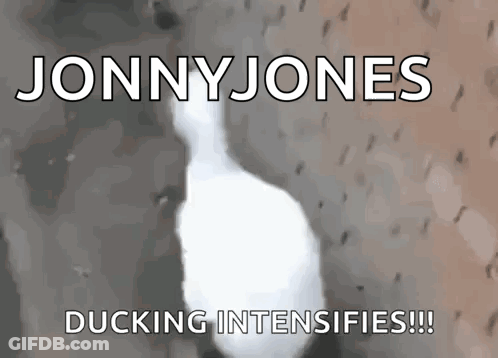 A Picture Of A Duck With The Words Jonnyjones Ducking Intensifies Written On It GIF