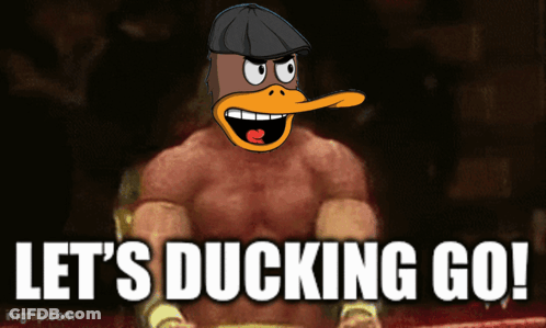 A Picture Of A Duck With The Words Let 'S Ducking Go Written Below It GIF
