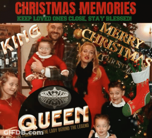 A Picture Of A Family With The Words King And Queen On It GIF