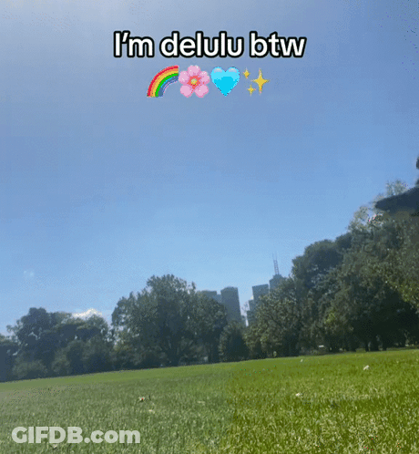 A Picture Of A Field With The Words I 'M Delulu Btw On It GIF