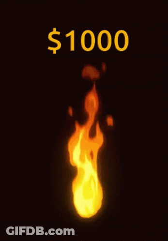 A Picture Of A Fire And The Words $ 1000 GIF