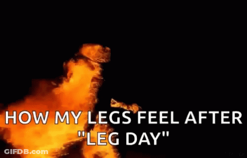 A Picture Of A Fire With The Words `` How My Legs Feel After Leg Day '' Written On It . GIF