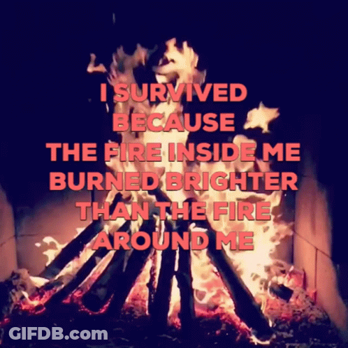 A Picture Of A Fire With The Words " I Survived Because The Fire Inside Me Burned Brighter Than The Fire Around Me " On GIF