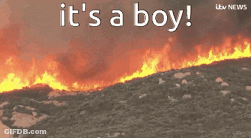 A Picture Of A Fire With The Words " It 'S A Boy " GIF