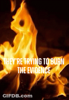 A Picture Of A Fire With The Words They 'Re Trying To Burn The Evidence Above It GIF