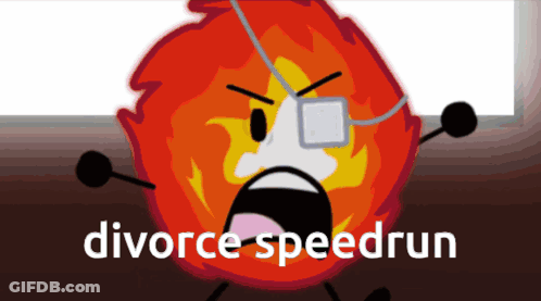 A Picture Of A Fireball With The Words Divorce Speedrun Written Below It GIF