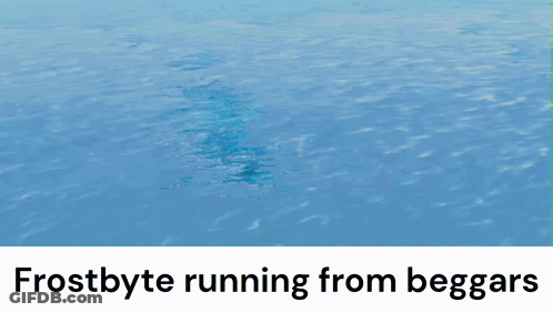 A Picture Of A Fish In The Ocean With The Words Frostbyte Running From Beggars On The Bottom GIF