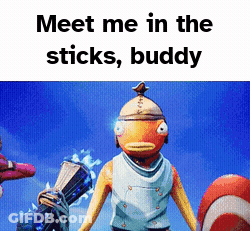 A Picture Of A Fish With The Words Meet Me In The Sticks Buddy On It . GIF