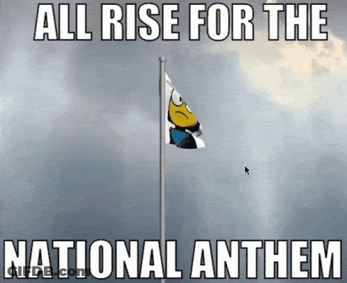 A Picture Of A Flag With The Words All Rise For The National Anthem On It GIF
