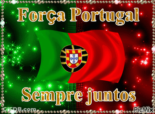 A Picture Of A Flag With The Words Forca Portugal Sempre Juntos GIF