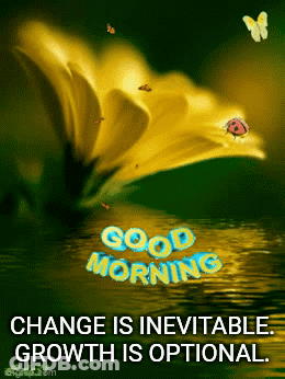 A Picture Of A Flower With A Ladybug On It And The Words Good Morning Change Is Inevitable Growth Is Optional GIF