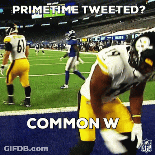 A Picture Of A Football Player With The Caption Primetime Tweeted Common W GIF
