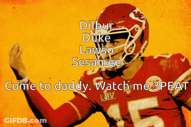 A Picture Of A Football Player With The Words Dilbur Duke Lawson Sesamee Come To Daddy Watch Me 3Peat On The Bottom GIF