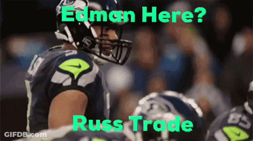 A Picture Of A Football Player With The Words Edman Here Russ Trade GIF