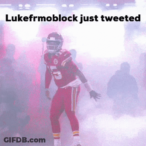 A Picture Of A Football Player With The Words Lukefrmoblock Just Tweeted Above Him GIF