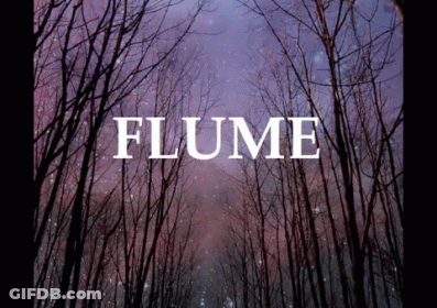 A Picture Of A Forest With The Word Flume Written On It GIF