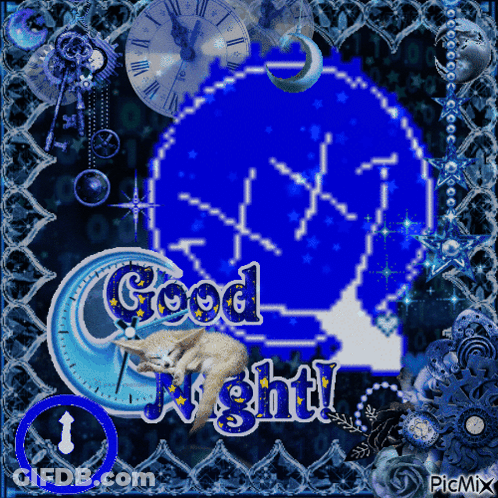 A Picture Of A Fox Sleeping In Front Of A Clock That Says Good Night GIF