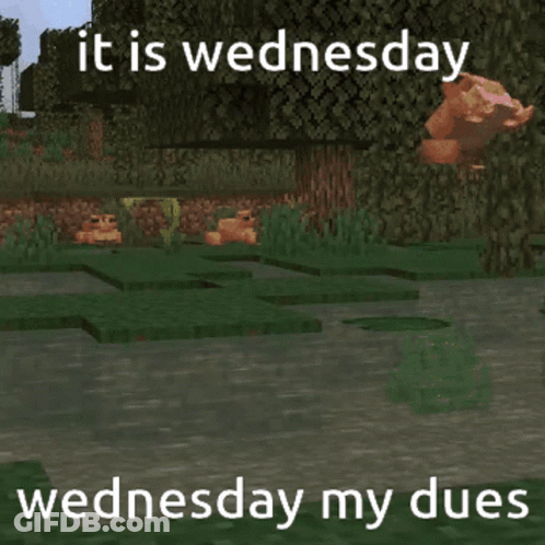 A Picture Of A Frog In A Swamp With The Caption It Is Wednesday Wednesday My Dues GIF