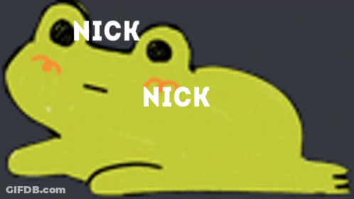 A Picture Of A Frog With Nick Written On It GIF