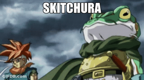 A Picture Of A Frog With The Word Skitchura Written On It GIF