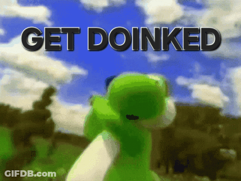 A Picture Of A Frog With The Words Get Doinked GIF