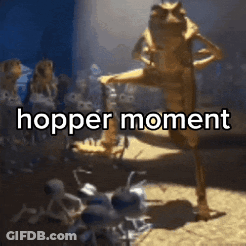 A Picture Of A Frog With The Words " Hopper Moment " Underneath It GIF