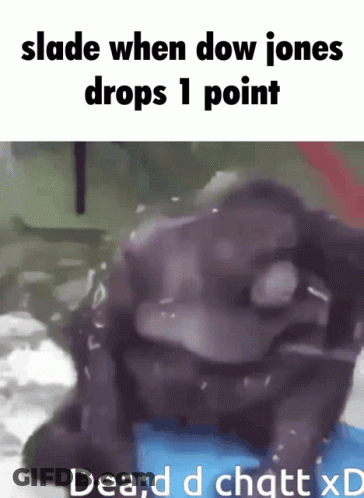 A Picture Of A Frog With The Words " Slade When Dow Jones Drops 1 Point " Below It GIF