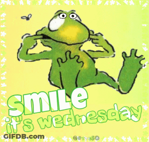 A Picture Of A Frog With The Words Smile It 'S Wednesday On It GIF