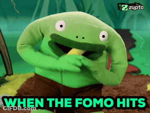 A Picture Of A Frog With The Words When The Fomo Hits GIF