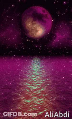 A Picture Of A Full Moon Over A Body Of Water GIF