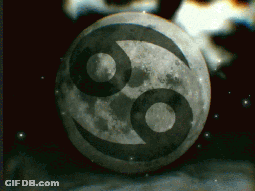 A Picture Of A Full Moon With The Cancer Symbol On It GIF