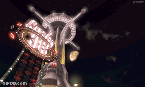 A Picture Of A Futuristic Building With A Sign That Says ' Planet Xxx ' On It GIF