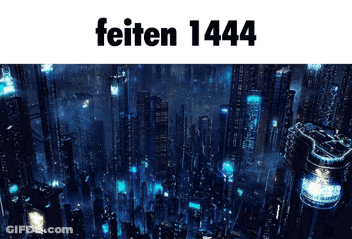 A Picture Of A Futuristic City With The Words " Feitten 1441 " Above It GIF
