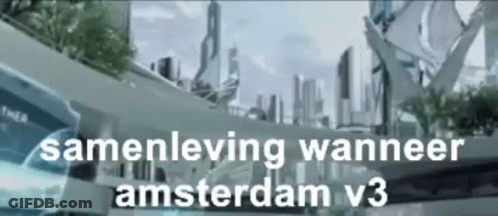 A Picture Of A Futuristic City With The Words Samenleving Wanneer Amsterdam V3 On It . GIF