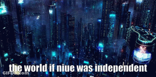 A Picture Of A Futuristic City With The Words " The World If Niue Was Independent " Below It GIF