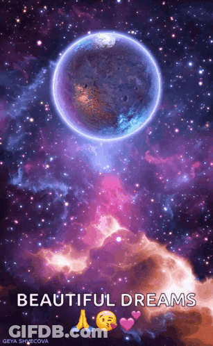 A Picture Of A Galaxy With The Words Beautiful Dreams Written On It GIF