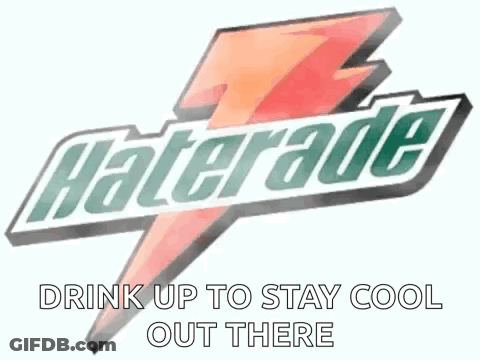 A Picture Of A Gatorade Logo With A Lightning Bolt And The Words `` Drink Up To Stay Cool Out There '' . GIF