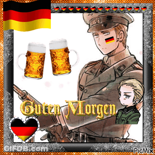 A Picture Of A German Soldier With The Words Guten Morgen Written On It GIF