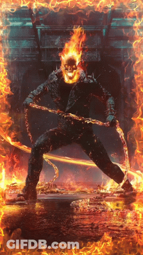 A Picture Of A Ghost Rider Holding A Flame Ring GIF