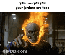 A Picture Of A Ghost Rider With Flames Coming Out Of His Head . GIF