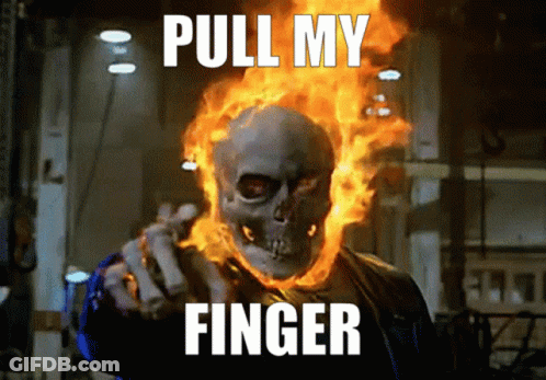 A Picture Of A Ghost Rider With The Words Pull My Finger GIF