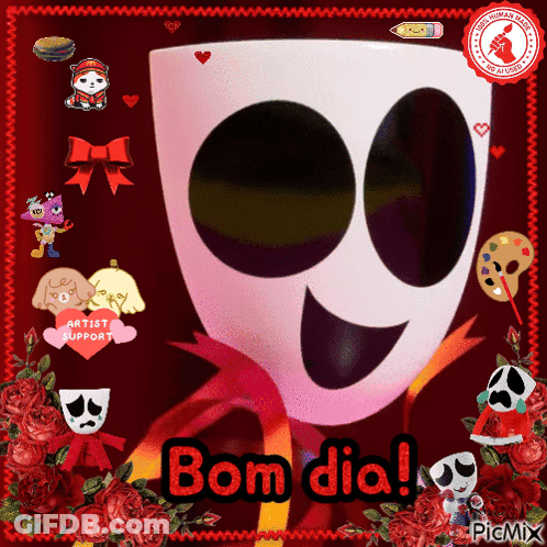 A Picture Of A Ghost With The Words Bom Dia Written Below It GIF