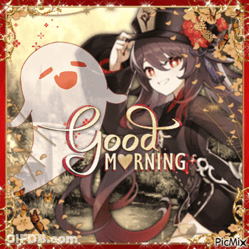 A Picture Of A Girl And A Ghost With The Words Good Morning GIF
