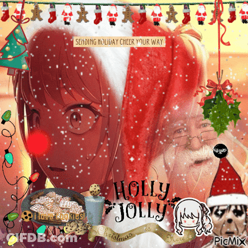 A Picture Of A Girl And Santa Claus With Holly Jolly Christmas Written On The Bottom GIF