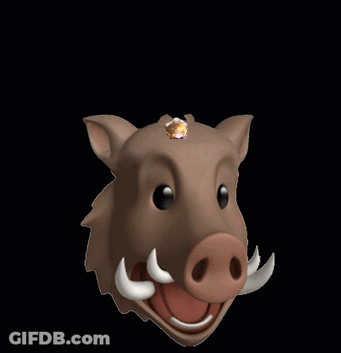 A Picture Of A Girl Behind A Boar 'S Head With Horns GIF