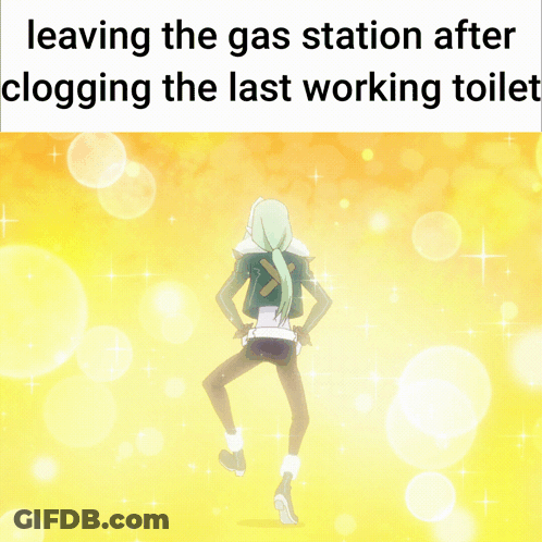 Girl Dancing Leaving Gas Station After Toilet Clog GIF