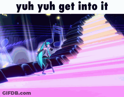 A Picture Of A Girl Dancing With The Words Yuh Yuh Get Into It Above Her GIF