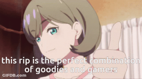 A Picture Of A Girl Giving A Thumbs Up With The Words This Rip Is The Perfect Combination Of Goodies And Gamers GIF